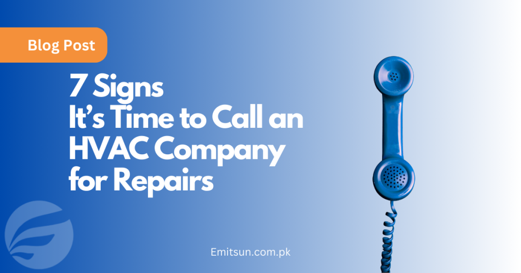 illustration of signs indicating the need to contact an HVAC company for repairs.